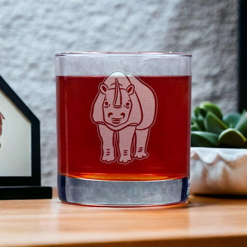 Rhinoceros 11oz Whisky Glass - Design 2 - Copyright Hues in Glass