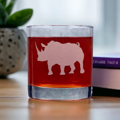 Rhinoceros 11oz Whisky Glass - Design 5 - Copyright Hues in Glass