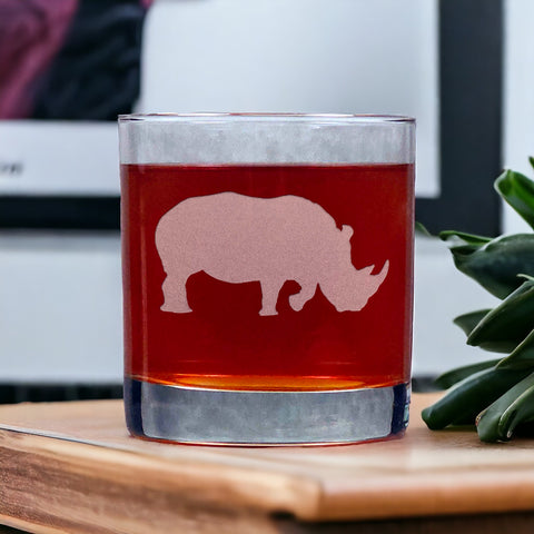 Rhinoceros 11oz Whisky Glass - Design 6 - Copyright Hues in Glass