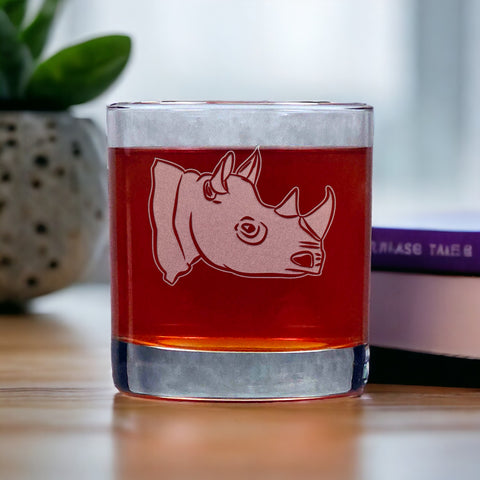 Rhinoceros Head 11oz Whisky Glass - Design 2 - Copyright Hues in Glass