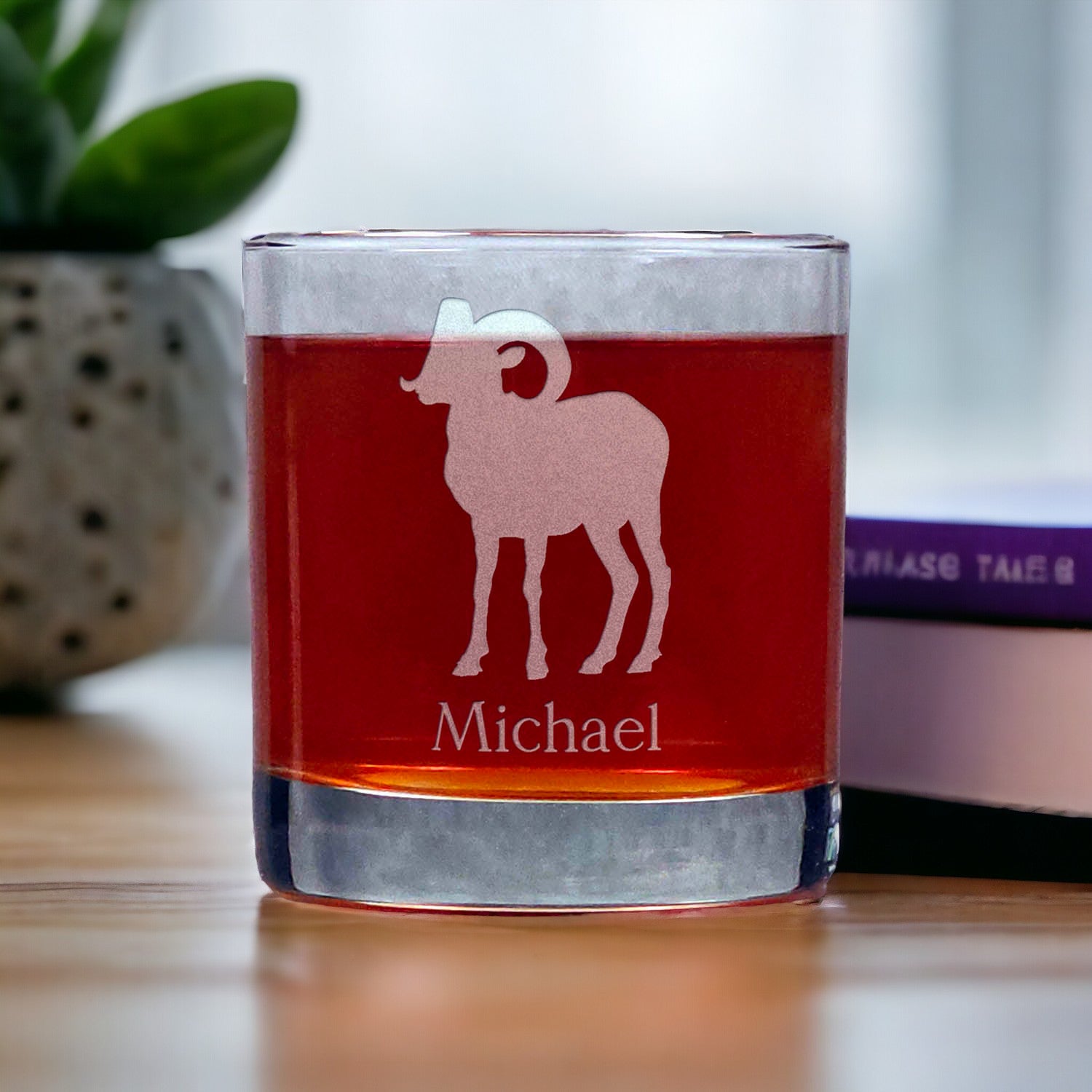 Personalized Bighorn Sheep 11oz Whisky Glass - Copyright Hues in Glass