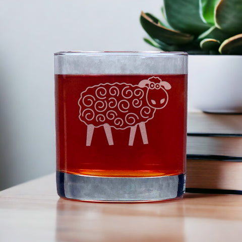 Sheep Cartoon 11oz Whisky Glass - Design 1 - Copyright Hues in Glass