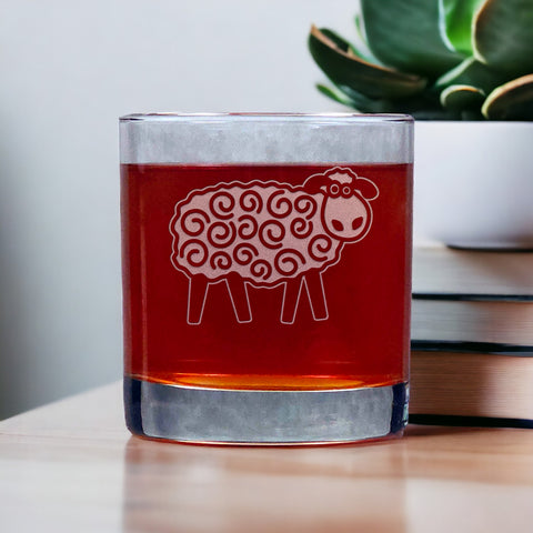  Sheep Cartoon 11oz Whisky Glass - Design 2 - Copyright Hues in Glass