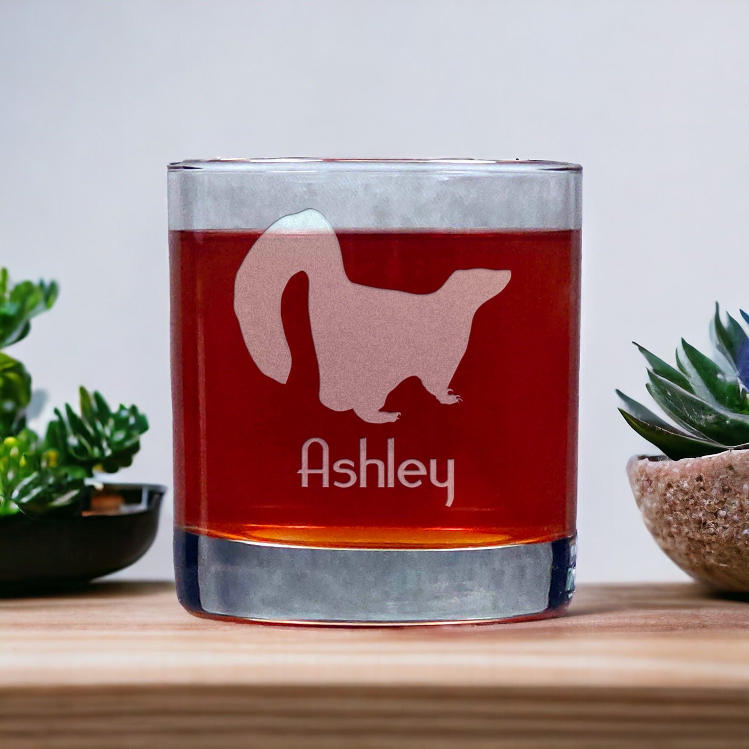 Personalized Skunk 11oz Whisky Glass - Design 2 - Copyright Hues in Glass