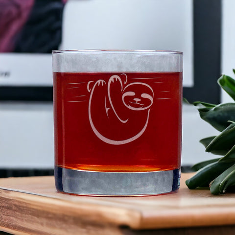 Sloth 11oz Whisky Glass - Design 1 - Copyright Hues in Glass