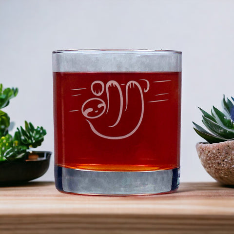 Sloth 11oz Whisky Glass - Design 3 - Copyright Hues in Glass