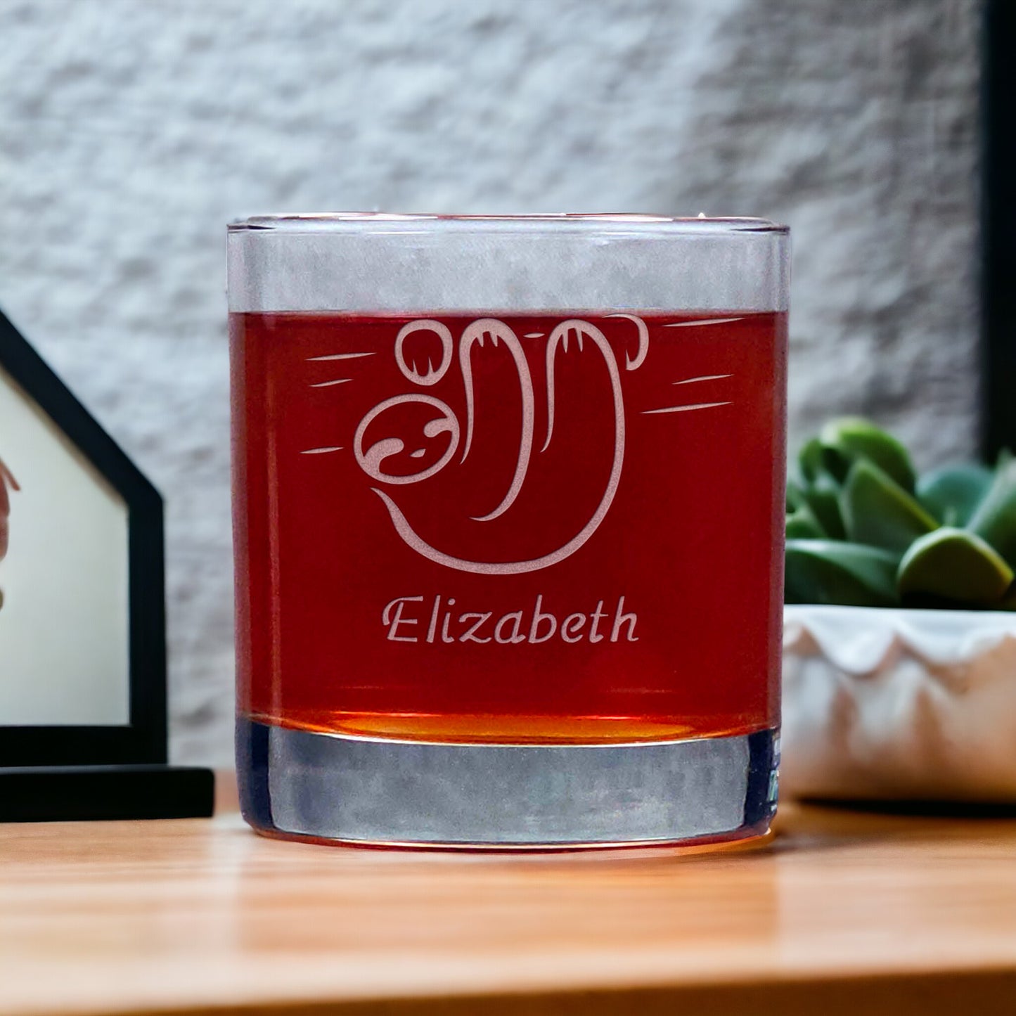 Personalized Sloth 11oz Whisky Glass - Design 3 - Copyright Hues in Glass