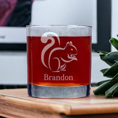 Personalized Squirrel 11oz Whisky Glass - Copyright Hues in Glass