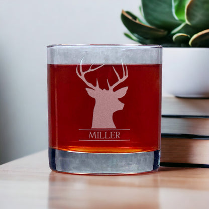 Personalized Stag Head Deer Whisky Glass - Copyright Hues in Glass