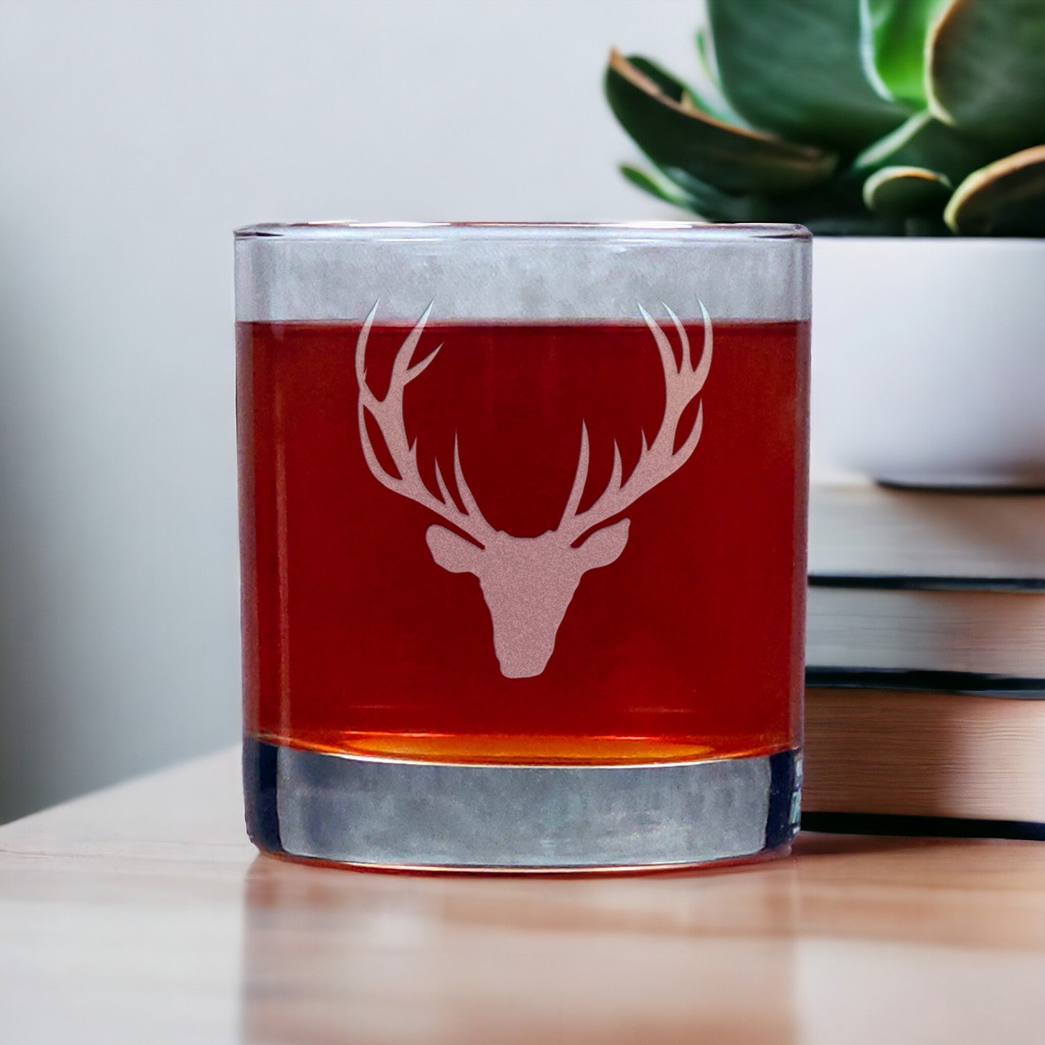 Deer Head Antlers Whisky Glass - Copyright Hues in Glass