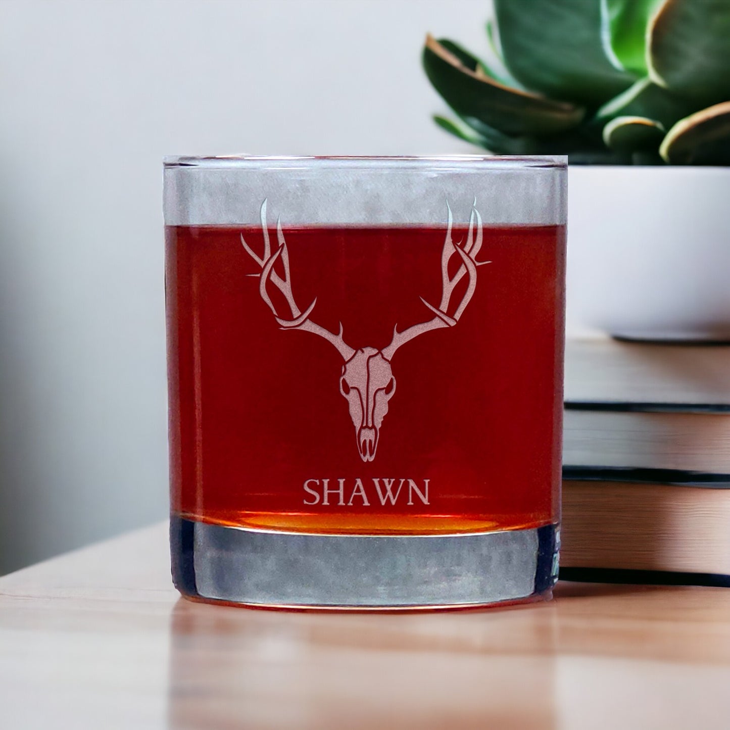 Personalization Deer Skull Whisky Glass - Design 2 - Copyright Hues in Glass