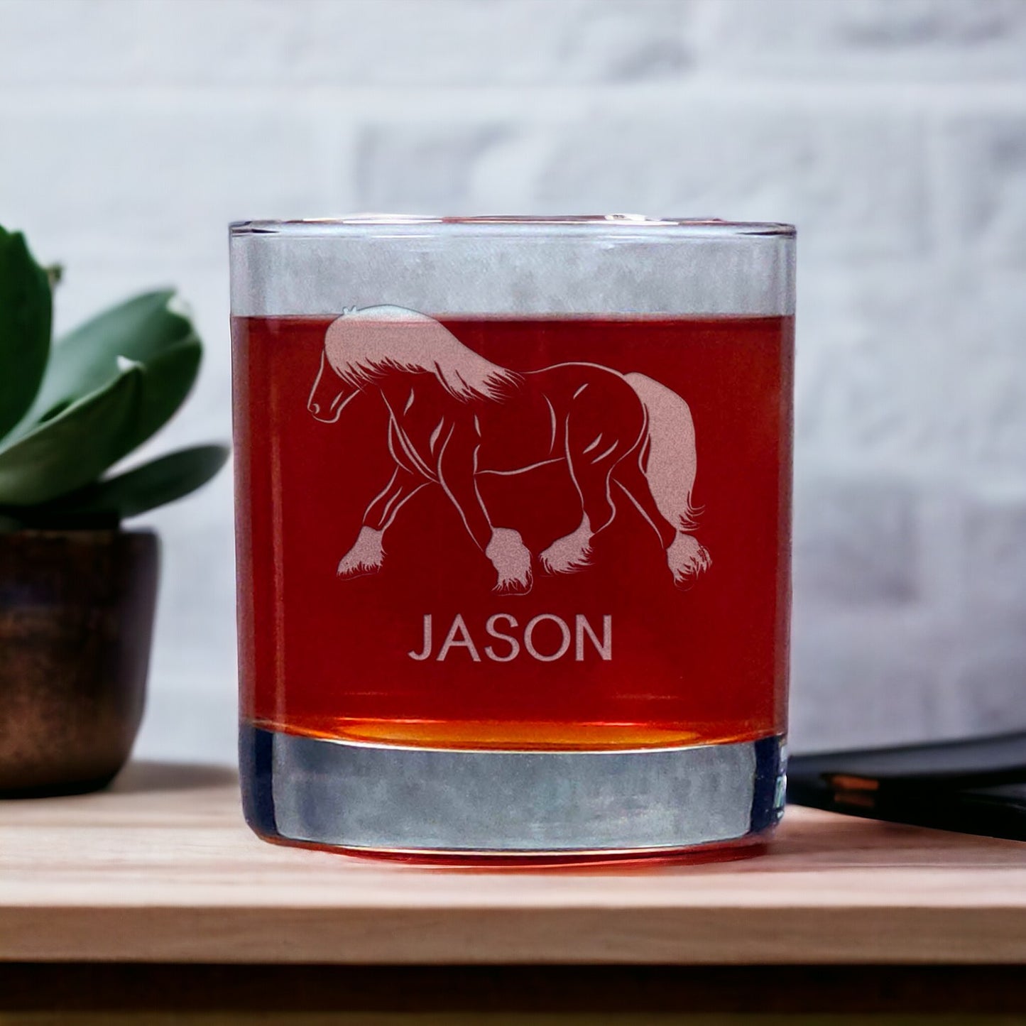 Personalized Draft Horse 11oz Whisky Glass - Copyright Hues in Glass