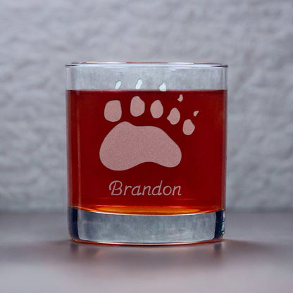 Personalized Bear Track Whiskey Glass - Copyright Hues in Glass