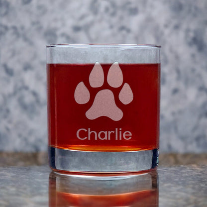 Personalized Dog Paw 11oz Whiskey Glass - Copyright Hues in Glass