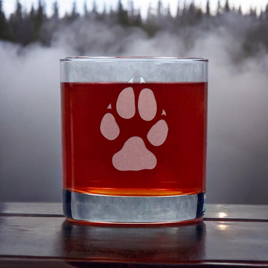 Wolf Track Etched 11oz Whiskey Glass - Personalized Gift