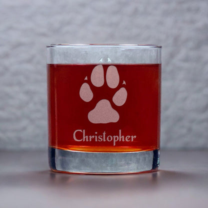 Wolf Track Etched 11oz Whiskey Glass - Personalized Gift