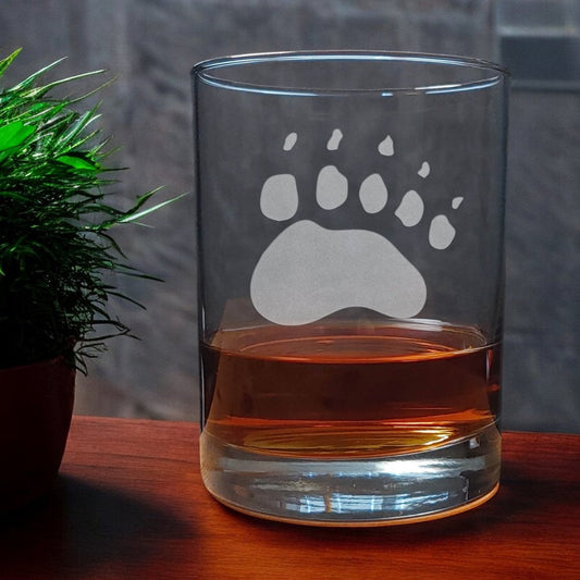 Bear Track 13oz Engraved Whiskey Glass - Animal Personalized Gift