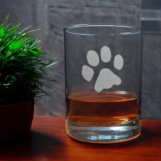 Cat Paw Print  13 oz Whisky Glass - Copyright Hues in Glass
