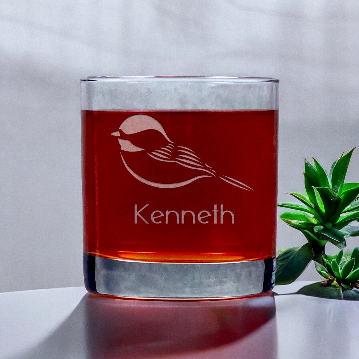 Personalized Chickadee 11oz Whisky Glass - Copyright Hues in Glass