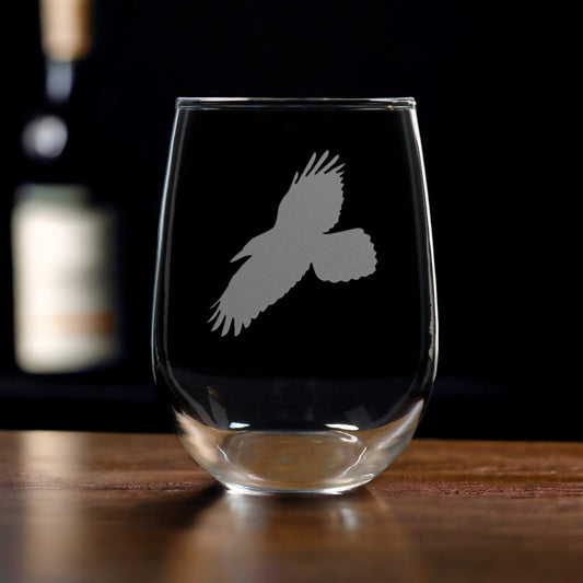 Crow 17oz Stemless Wine Glass - Personalized Bird Lover Gift Idea