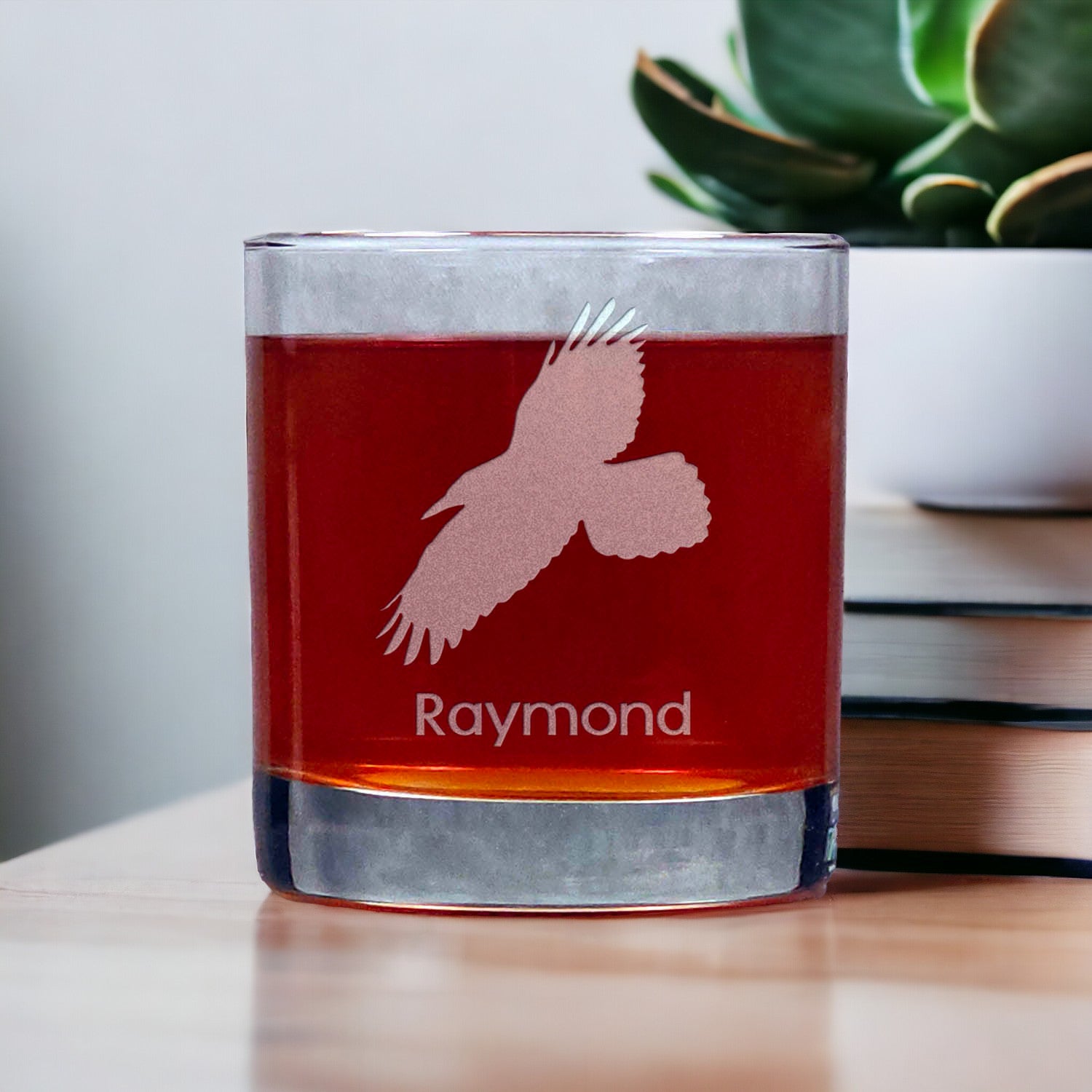 Personalized Crow Whisky Glass - Copyright Hues in Glass