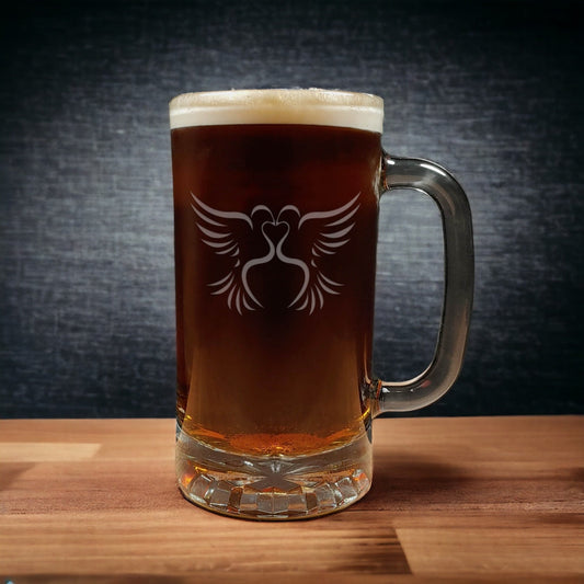 Kissing Doves Beer Mug - Dark Beer - Copyright Hues in Glass