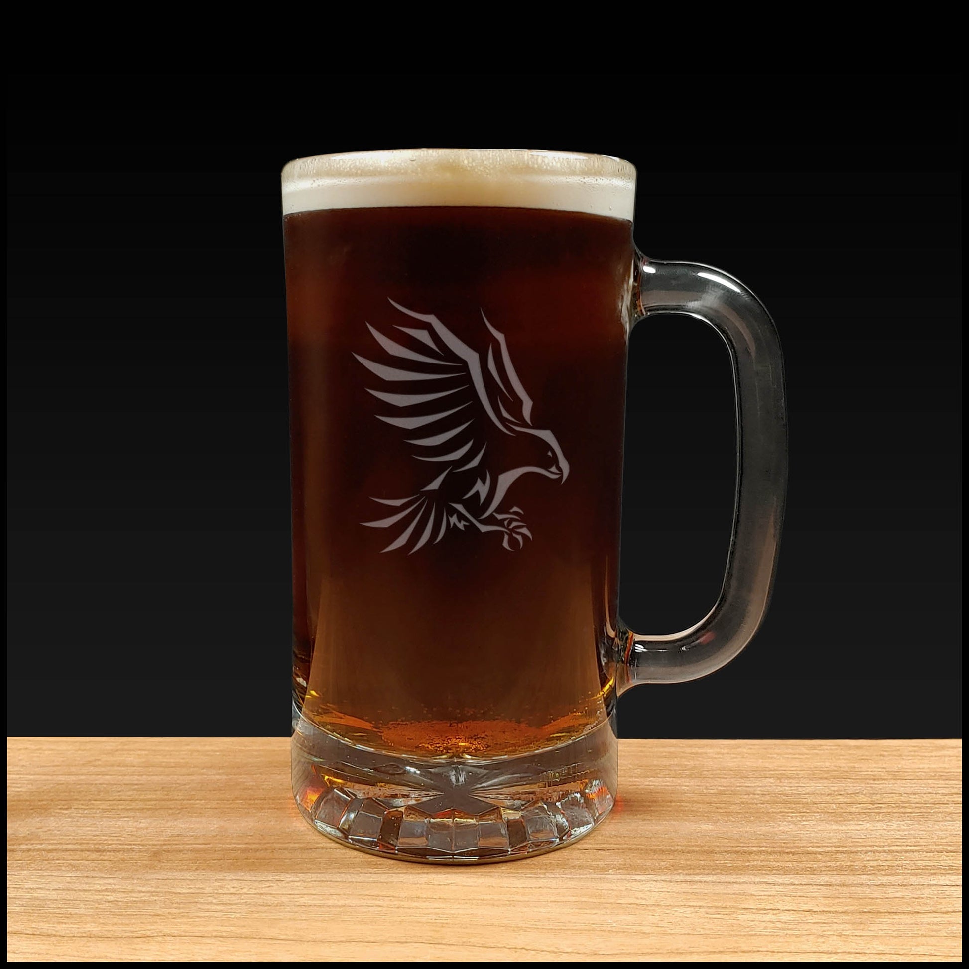 Eagle Design Beer Mug - Dark Beer - Copyright Hues in Glass