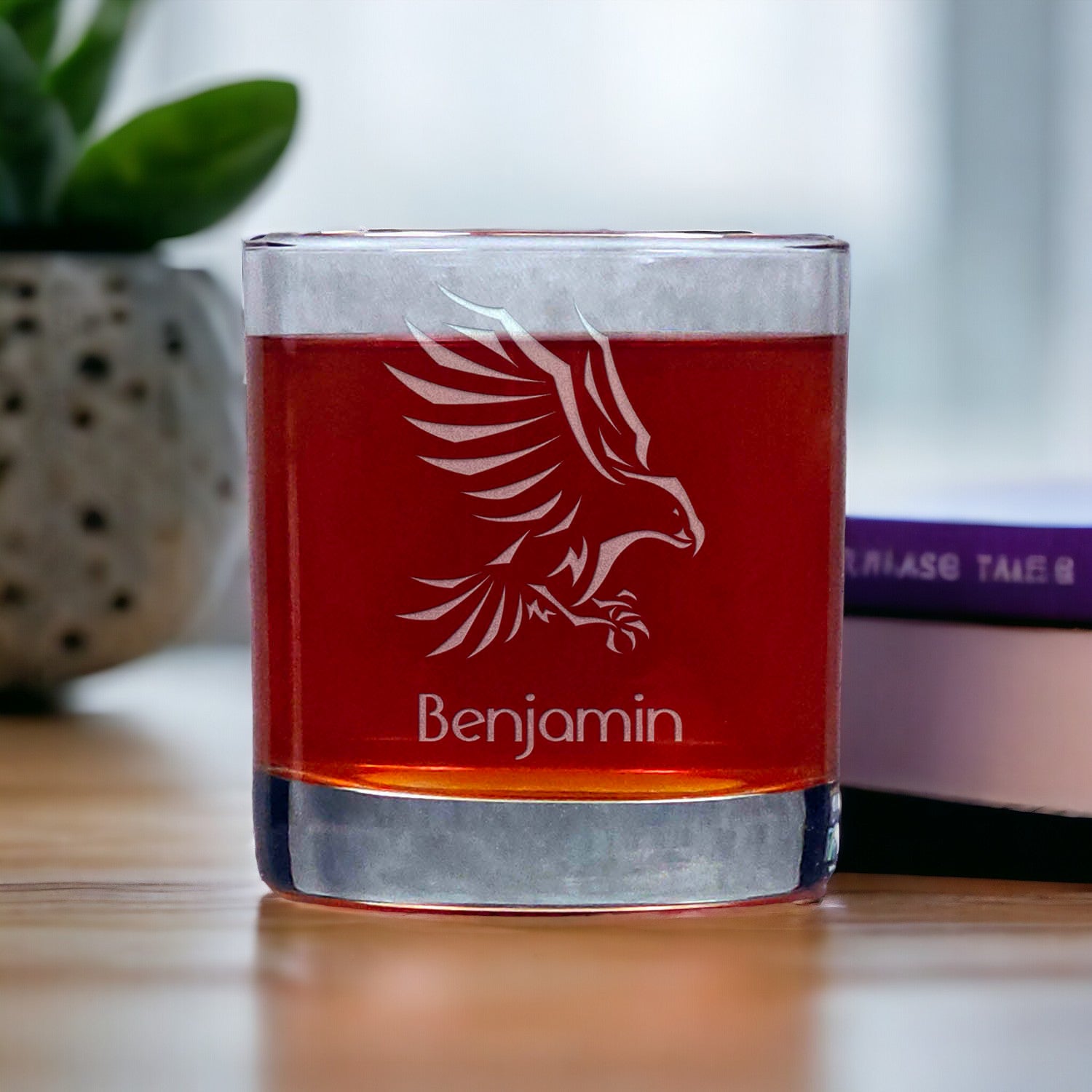 Personalized Eagle Whisky Glass - Copyright Hues in Glass