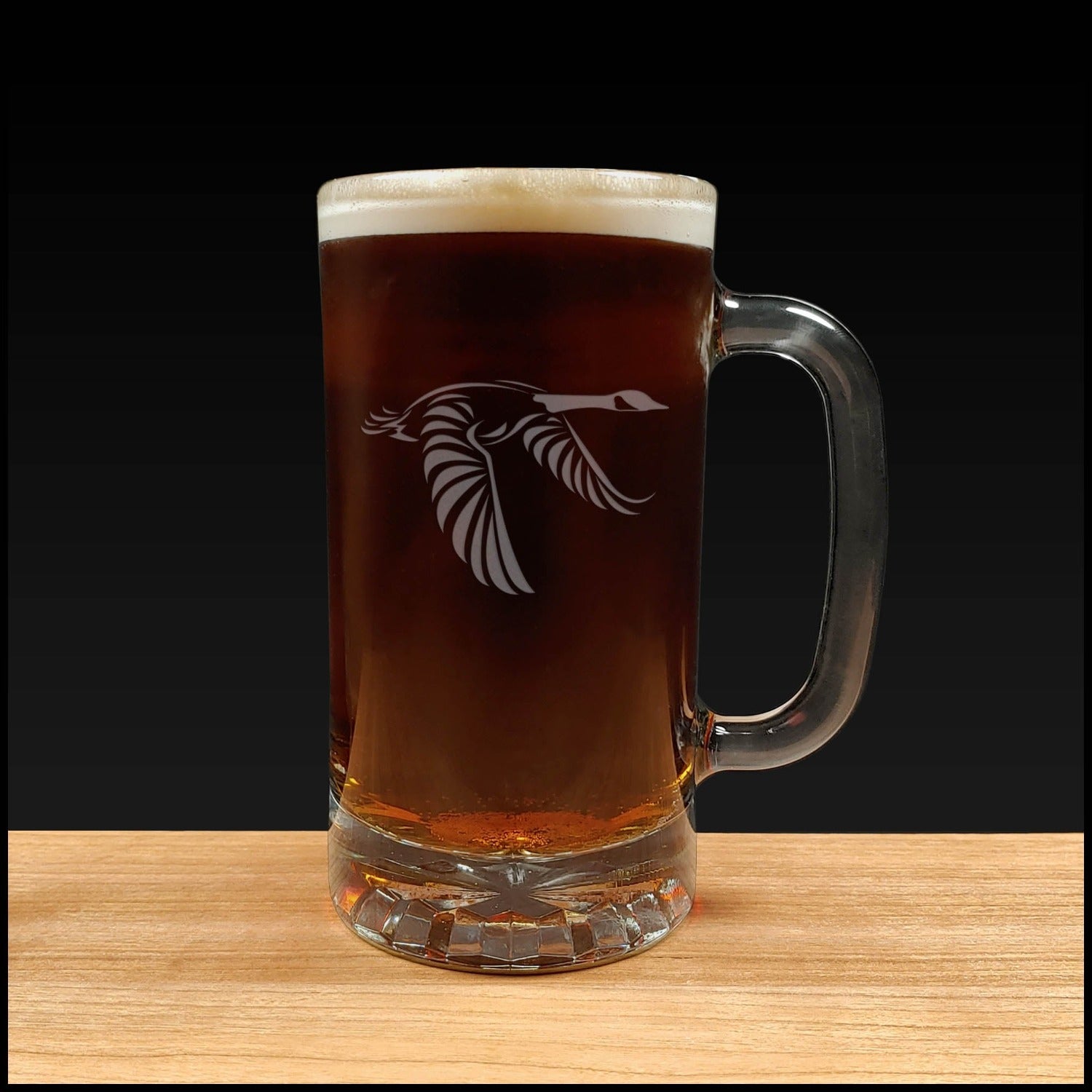 Flying Goose Design Beer Mug - Dark Beer - Copyright Hues in Glass