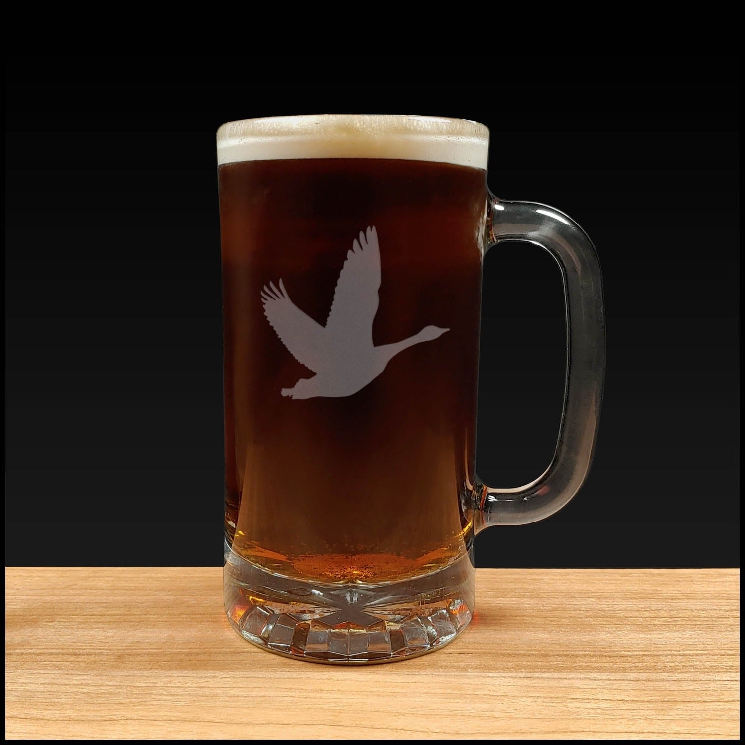 Flying Goose Design Beer Mug - Dark Beer - Copyright Hues in Glass