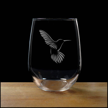 Hummingbird Stemless Wine Glass - Copyright Hues in Glass