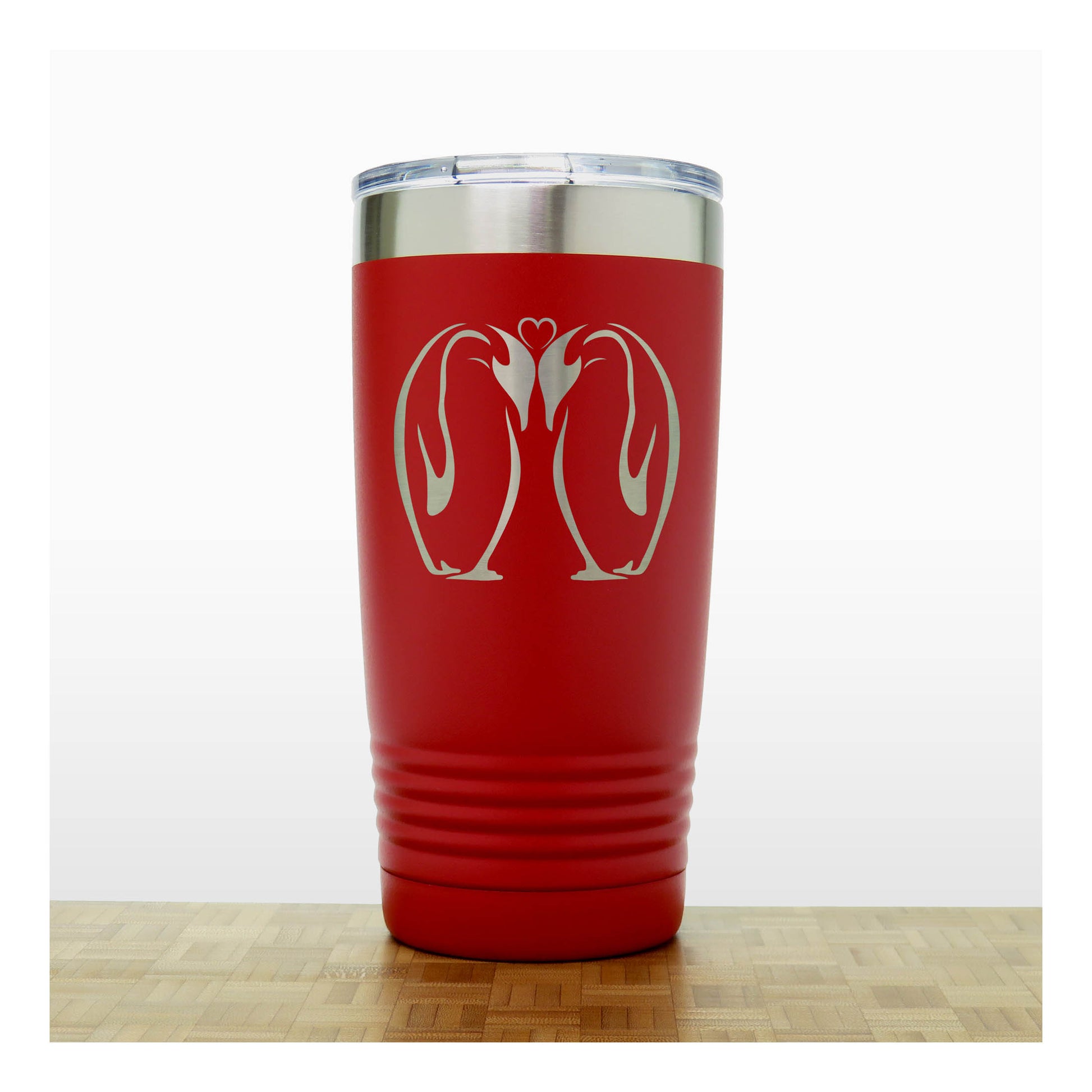 Red - Kissing Penguins 20 oz Insulated Tumbler - Copyright Hues in Glass