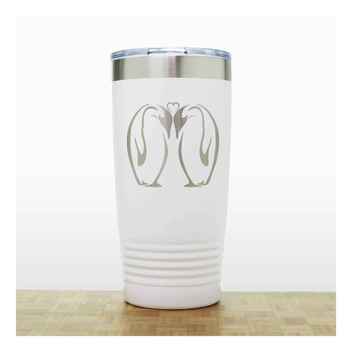 White -  Kissing Penguins 20 oz Insulated Tumbler - Copyright Hues in Glass