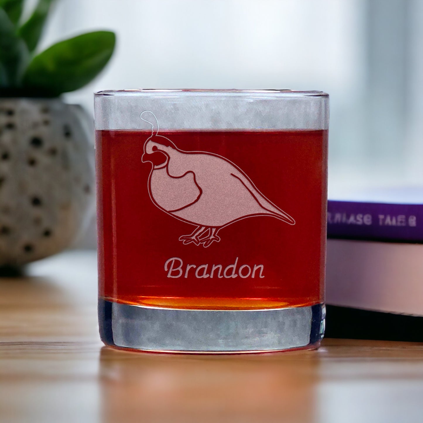 Personalized Quail 11oz Whisky Glass - Design 3 - Copyright Hues in Glass