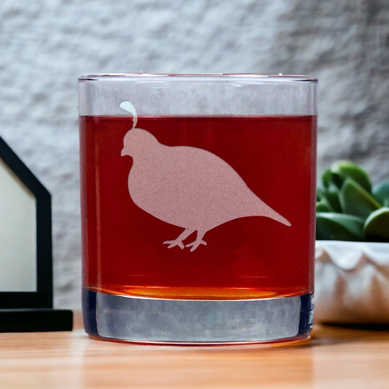 Quail Silhouette 11oz Whisky Glass - Design 4 - Copyright Hues in Glass