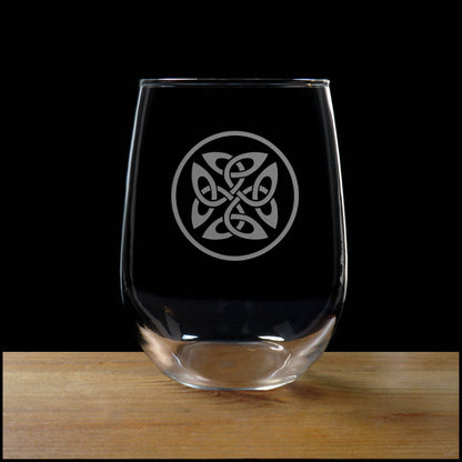 Celtic Engraved Stemless Wine Glass - Design 5 - Copyright Hues in Glass