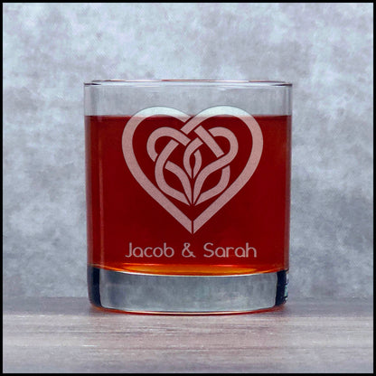 Personalized Celtic Heart Whisky Glass - Copyright Hues in Glass