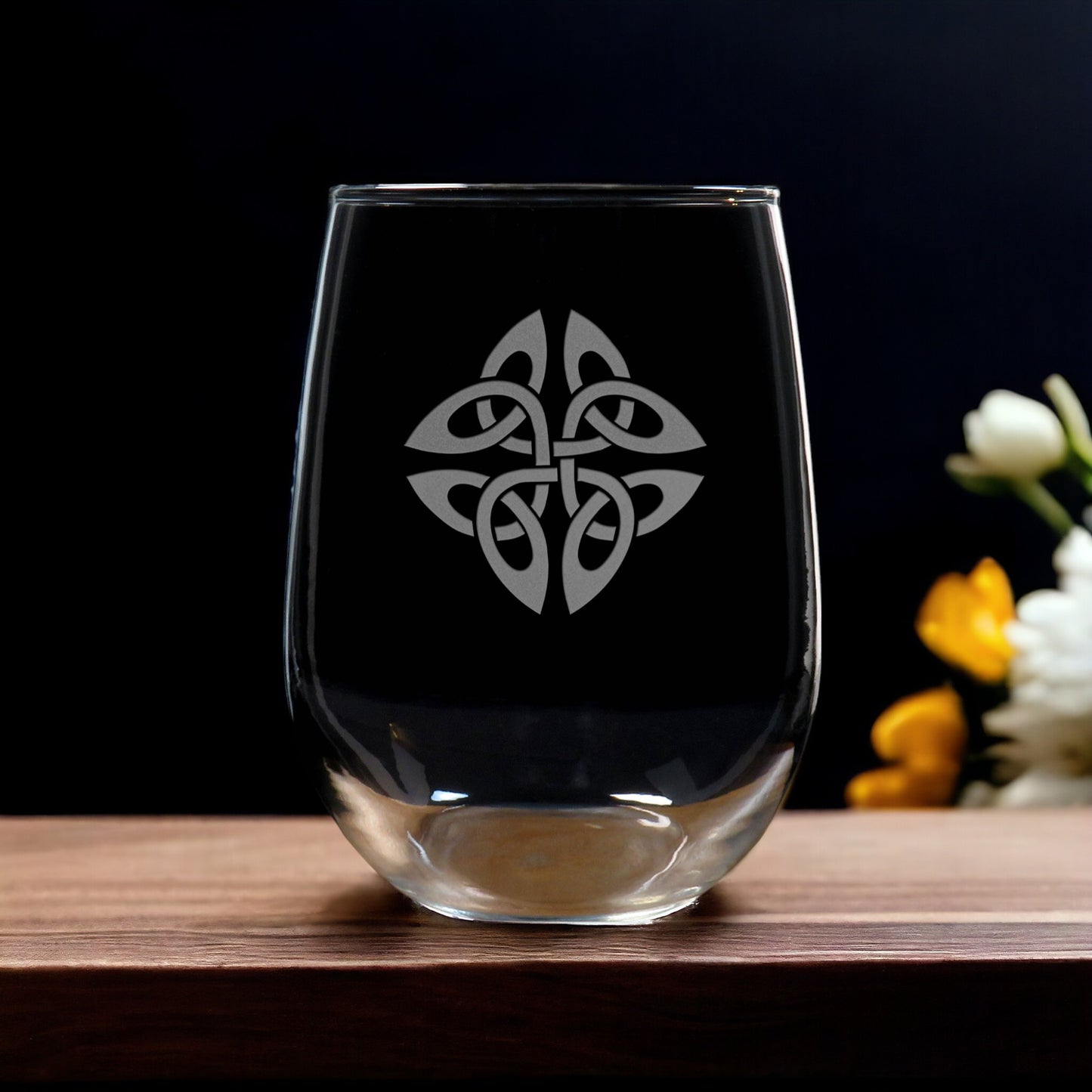 Celtic Deeply Engraved 17oz Stemless Wine Glass - Design 5