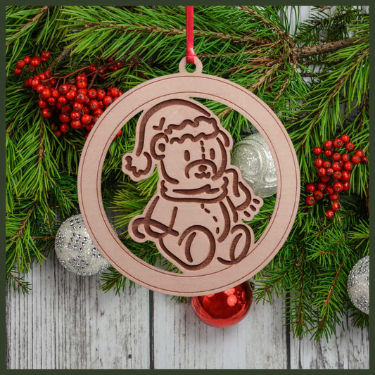 Maple -  Teddy Bear Christmas tree ornament - Holiday Decor - Copyright Hues in Glass