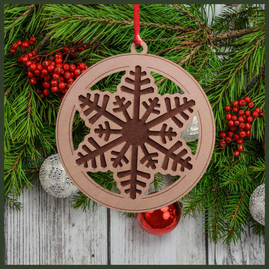 Maple - Snowflake Christmas tree ornament - Holiday Decor - Copyright Hues in Glass