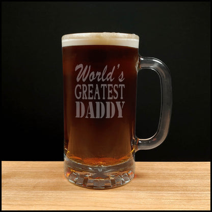 World's Greatest Daddy Beer Mug - Dark Beer - Copyright Hues in Glass