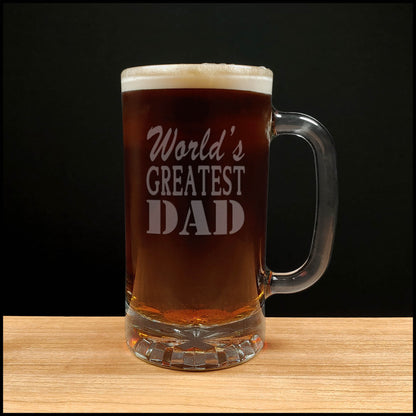 World's Greatest Dad Beer Mug - Dark Beer - Copyright Hues in Glass