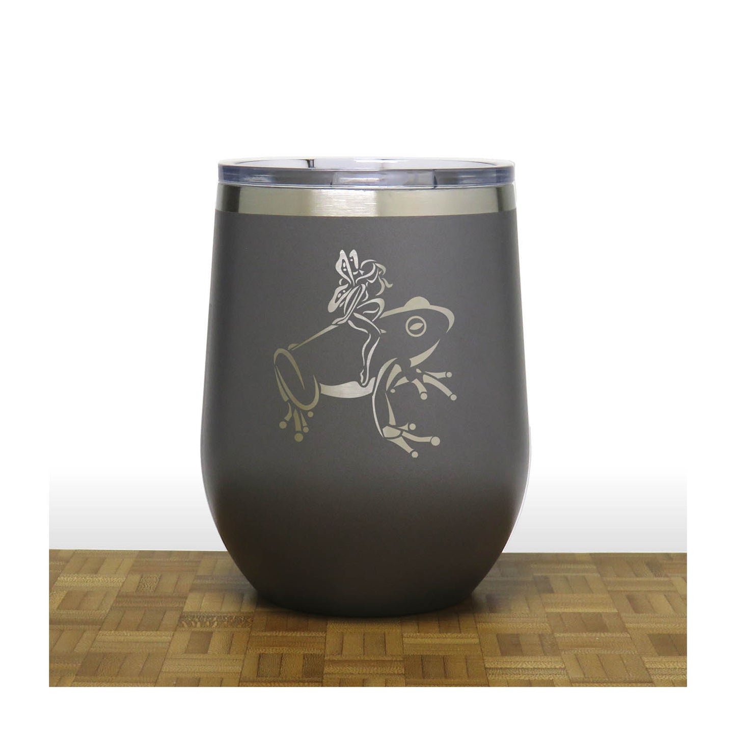 Grey - Fairy riding on a Frog - 20 oz Insulated Tumbler - Copyright Hues in Glass