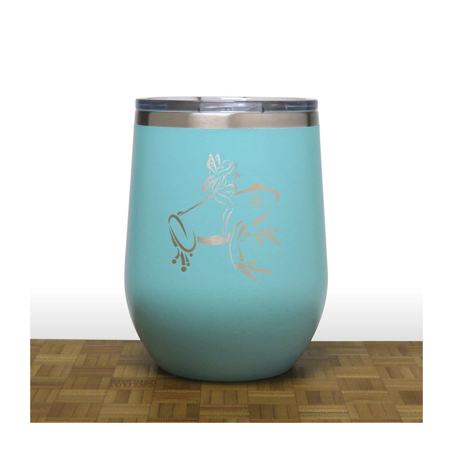 Teal - Fairy riding on a Frog - 20 oz Insulated Tumbler - Copyright Hues in Glass