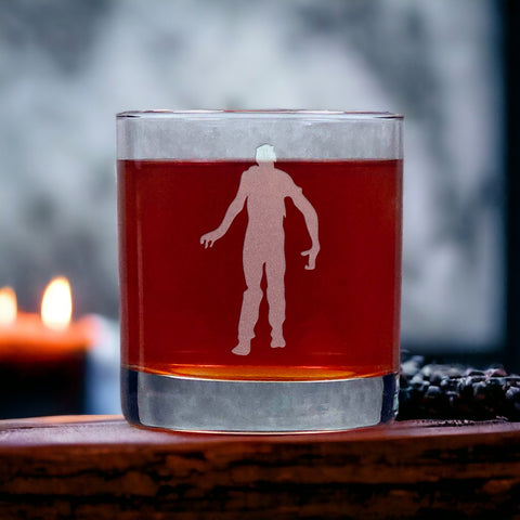 Zombie Engraved 11oz Whiskey Glass - Design 3 - Deeply Etched