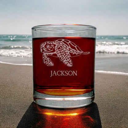 Sea Turtle Whisky Glass - Copyright Hues in Glass