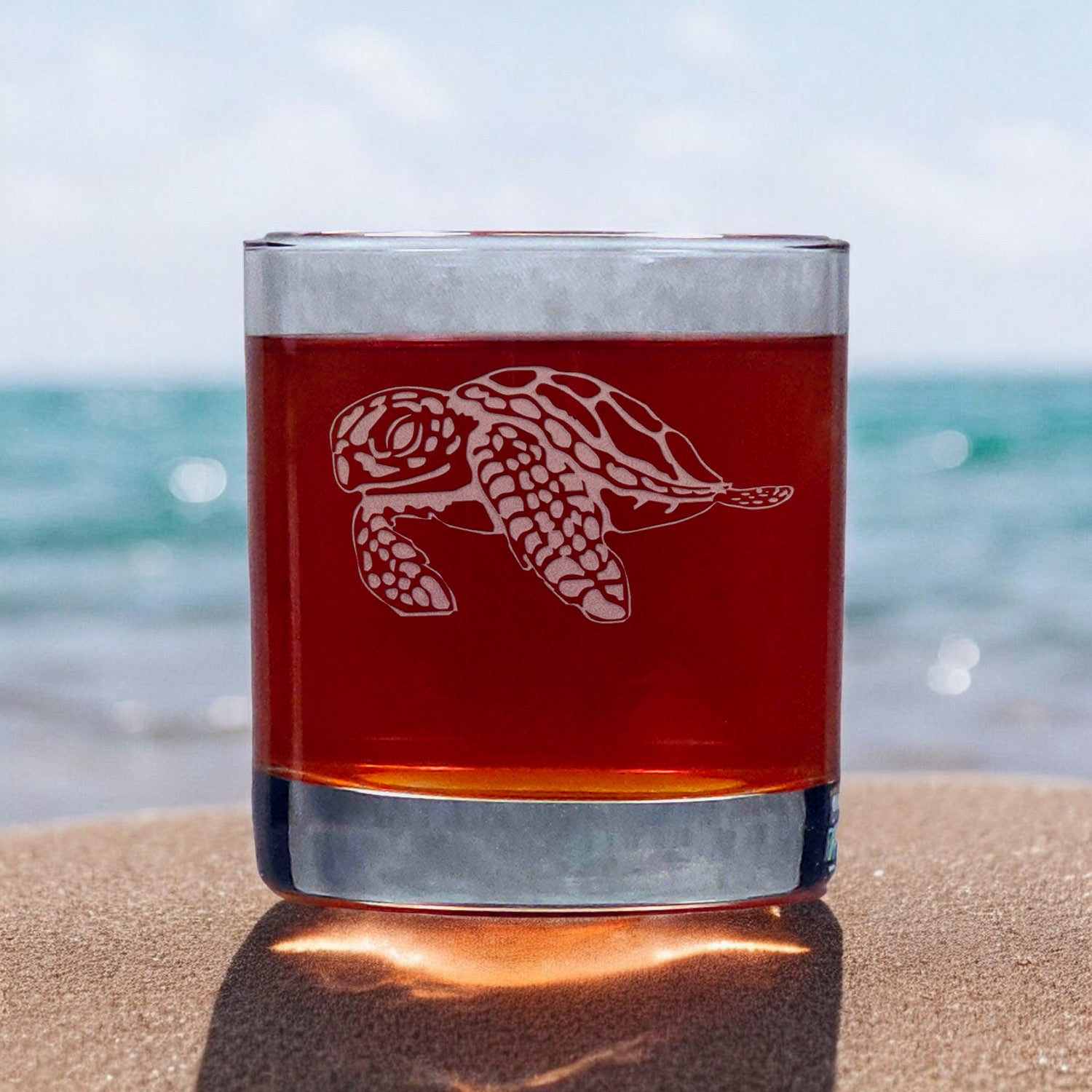 Sea Turtle Whisky Glass - Copyright Hues in Glass