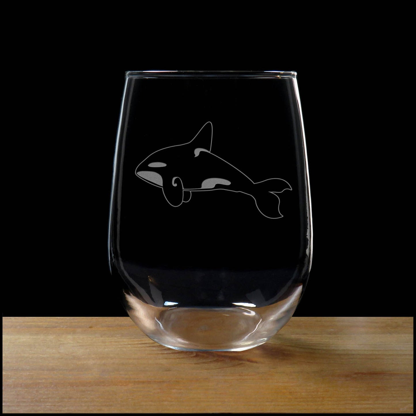 Orca Whale Stemless Wine Glass - Copyright Hues in Glass