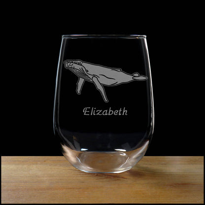 Humpback Whale Personalized Stemless Wine Glass - Copyright Hues in Glass