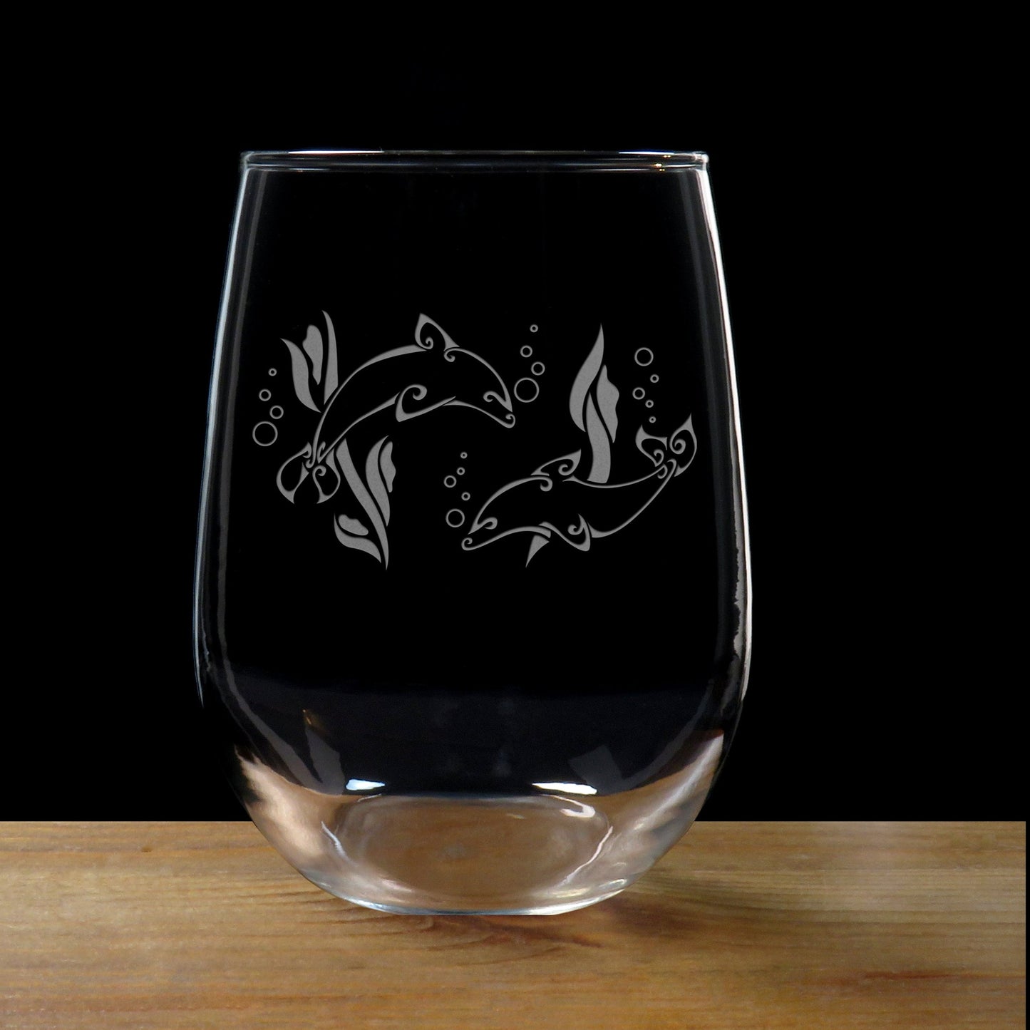 Dolphin Couple Stemless Wine Glass - Copyright Hues in Glass